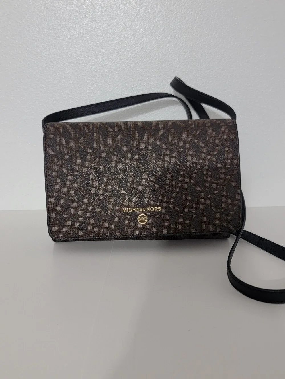 Michael Kors Brown And Black Cross Body Clutch With Removable Strap